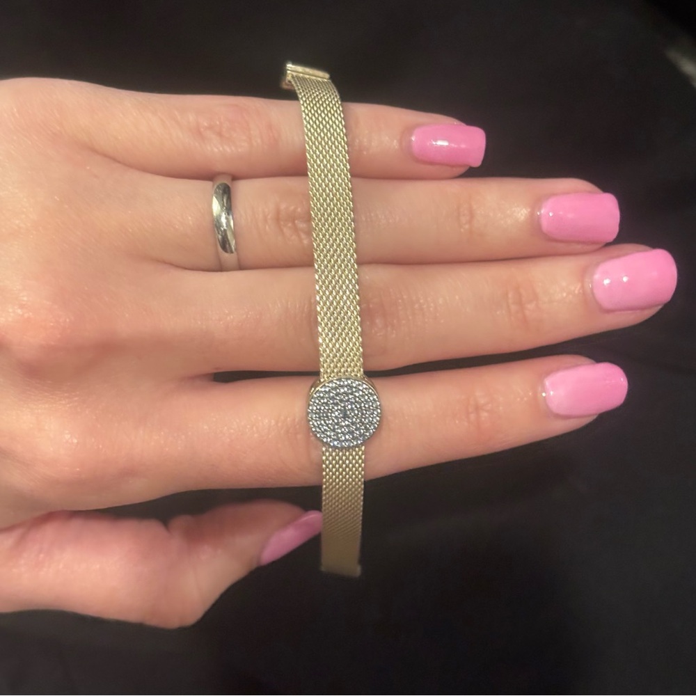 Pandora Silver Mesh Bracelet with Pavé Disc - Picture 3 of 14